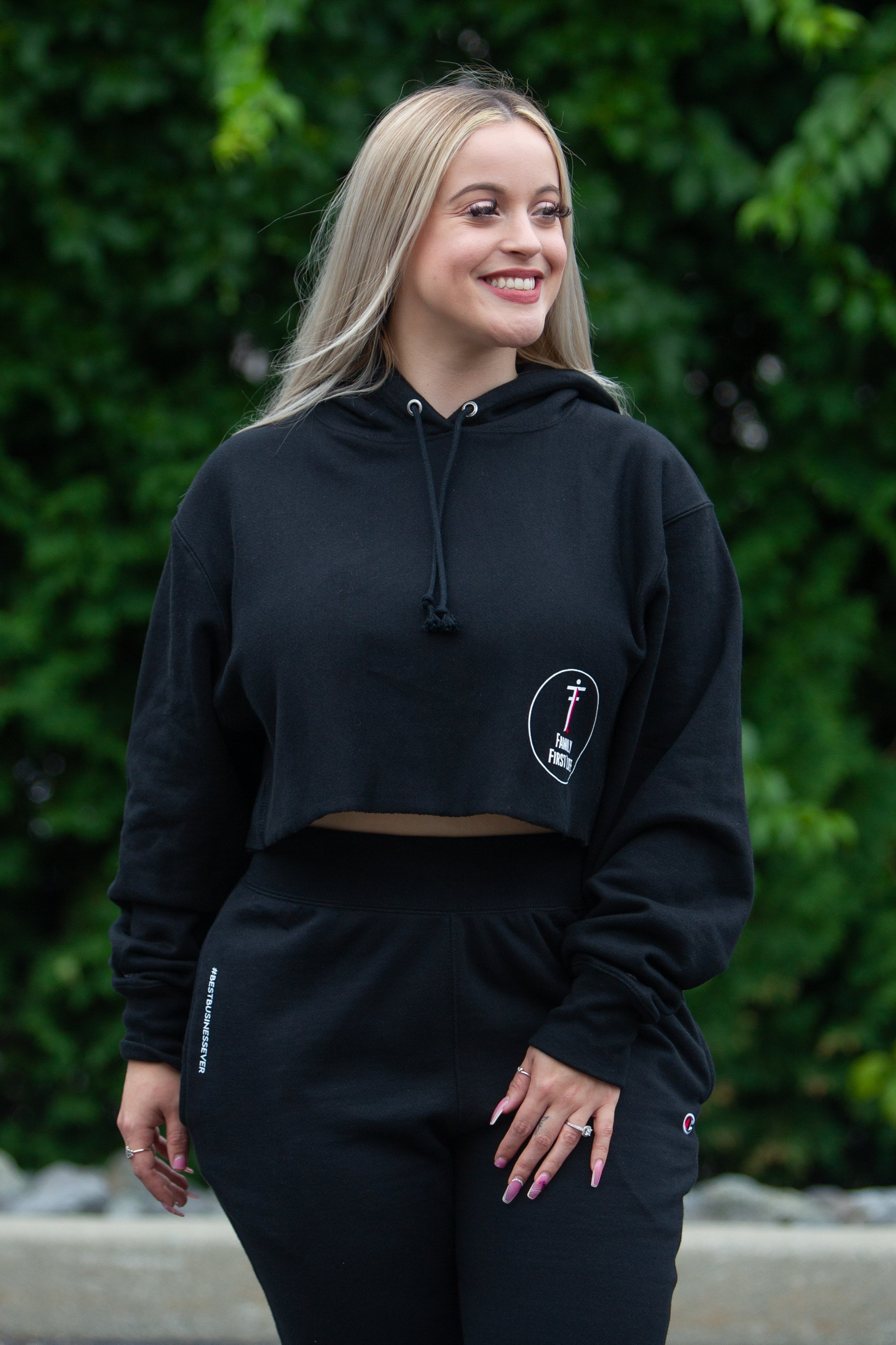 Champion Cropped Hoodie: Black (Sale)