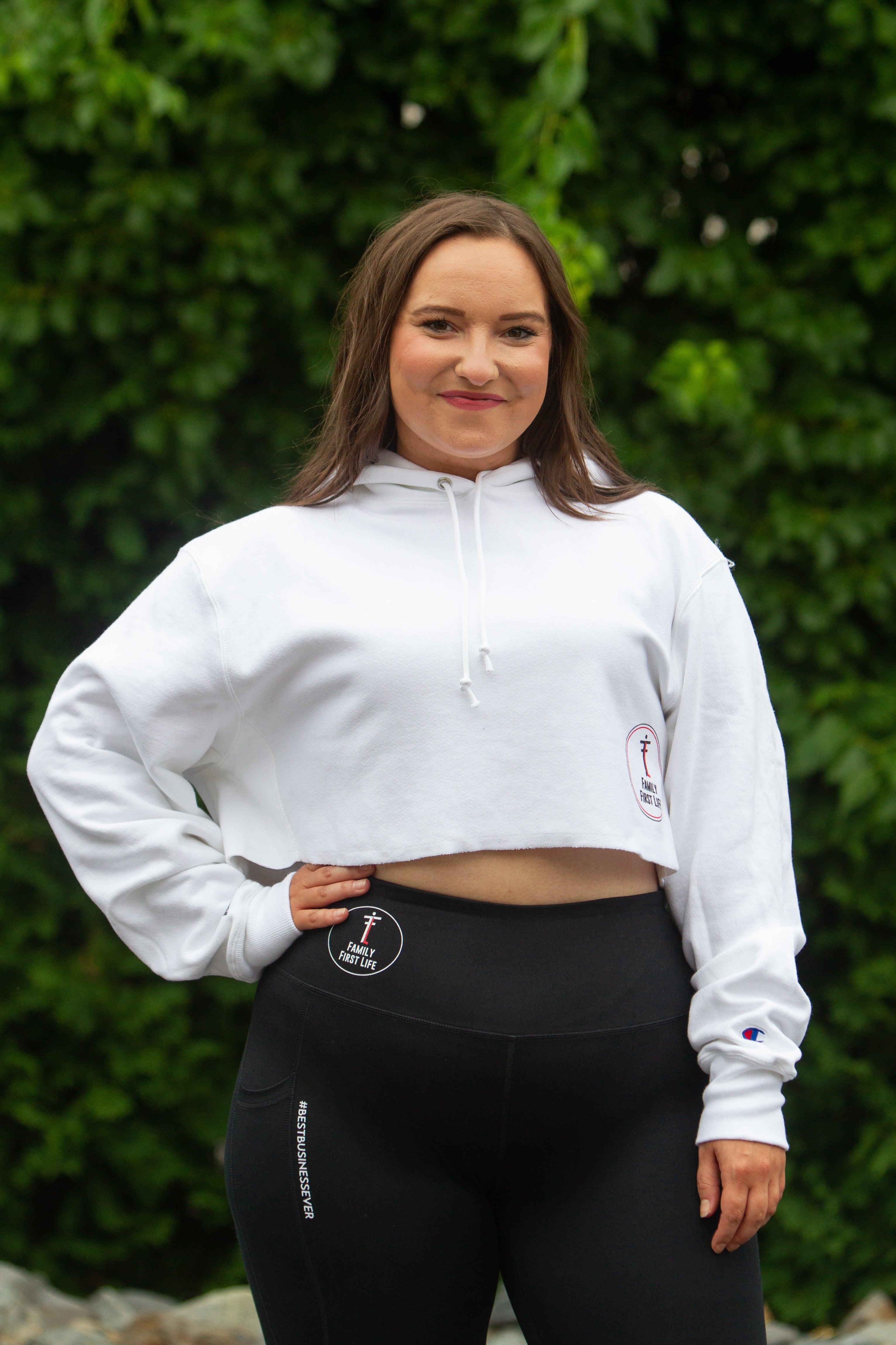 Champion Cropped Hoodie: White (Sale)