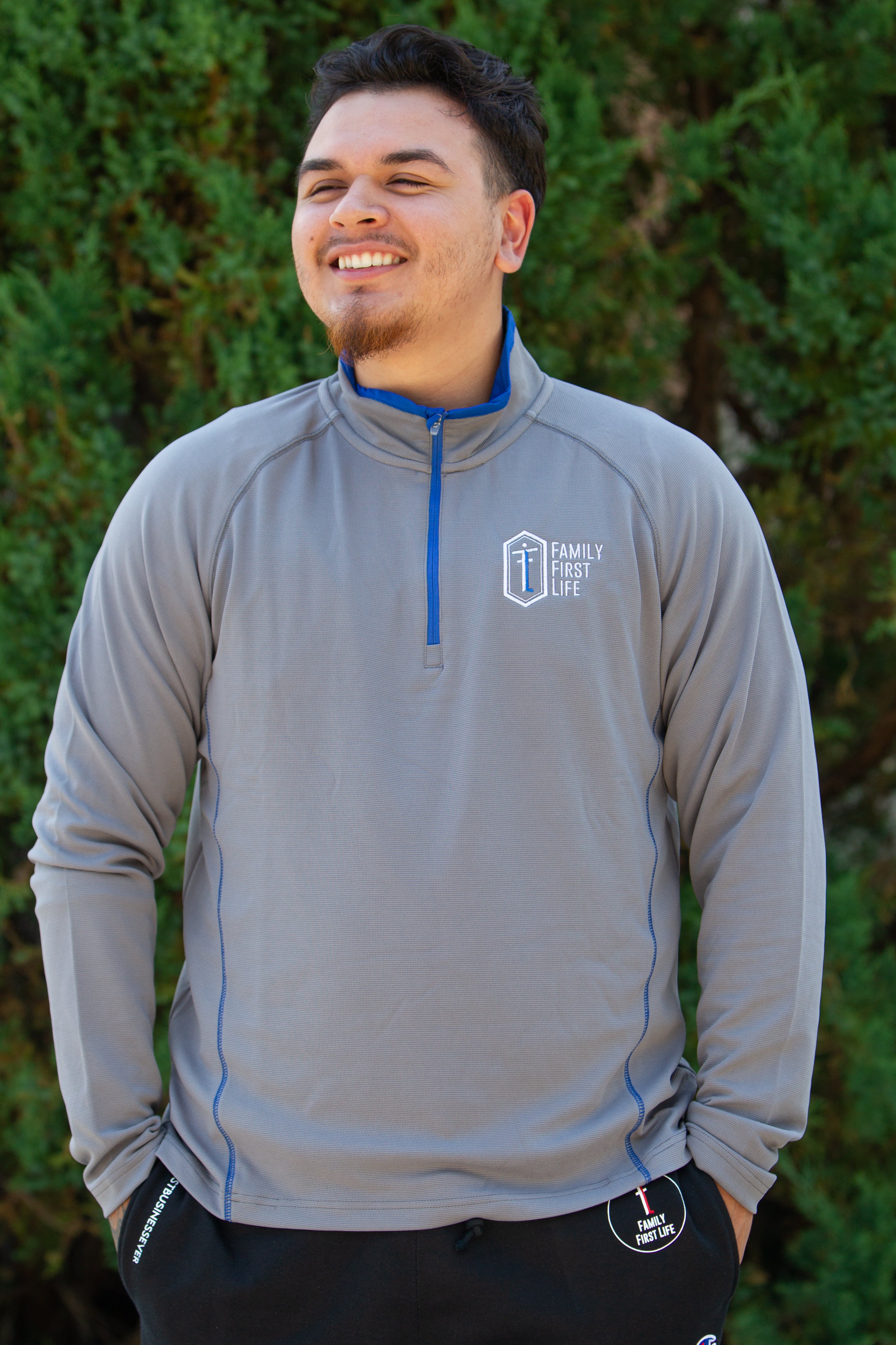 Men's Pullover: Grey/Royal (Sale)